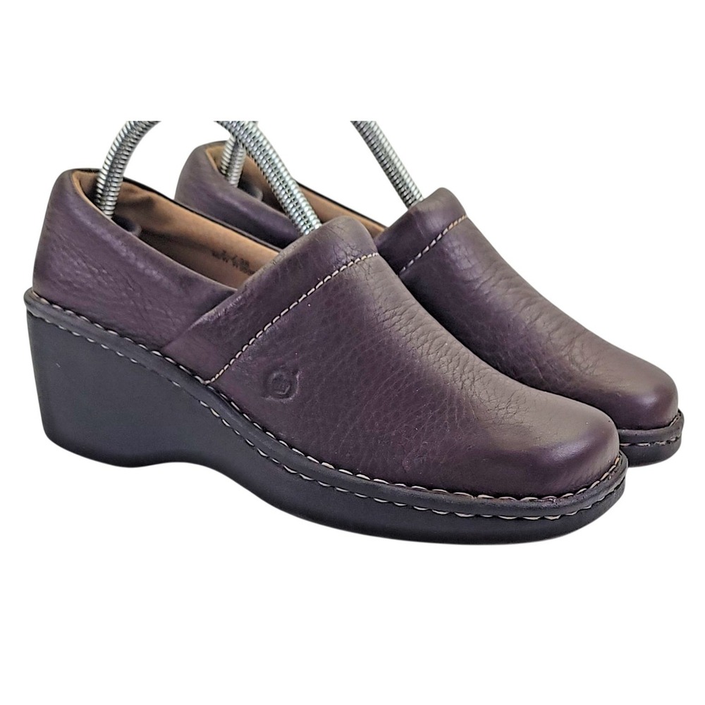 Born Toby Duo Women's Brown‎ Leather Clogs Size 7M Boho Wedge Heel